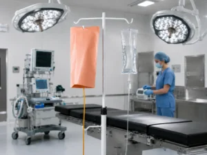 Capa âmbar para infusão hospitalar em avaliação de dimensões, acabamento e especificação técnica.